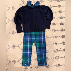 Janie and Jack Navy Sweater with Plaid Pants Set